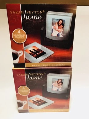Posavasos Sarah Peyton de vidrio macizo con soporte de madera 2 cajas 8 posavasos en total Foto 1 de 3