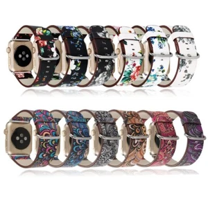Women Floral Leather Band for Apple Watch 11 10 9 8 7 6 5 SE 44/41/45/42/46/49mm - Picture 1 of 39