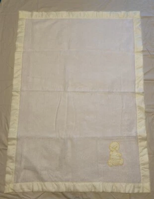 Manta bebé vintage Chatham blanca amarilla satinada encuadernación y oso de peluche 36" x 50" Foto 1 de 4