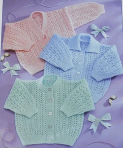 (77) Knitting Pattern To Make - 3 Styles Baby 3-ply Cardigans Prem 12" - 22" - Picture 1 of 5