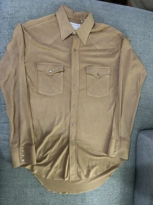 Wrangler Vintage 70s Long Tails Shirt Pearl Snap, Size 16/34 Brown   - Image 1 of 4
