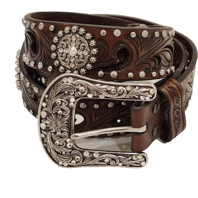 Cinturón de cuero Ariat para dama XL 40-42 cruz concho recorte de desplazamiento en relieve 1-1/2" Foto 1 de 4