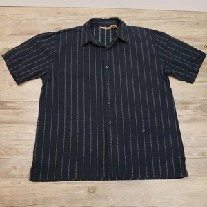 The Havanera Co Shirt Mens XL Black Blue Striped Button Up Short Sleeve Cotton - Picture 1 of 10