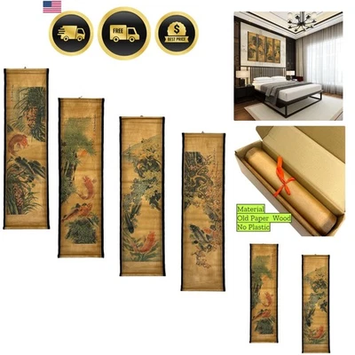 Arte de pared decoración de peces pintura koi feng shui cuatro estaciones rollo de pared Foto 1 de 4