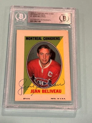 JEAN BELIVEAU Signed 1970-71 TOPPS / O-PEE-CHEE Sticker Card #1 Beckett BAS - Image 1 of 2