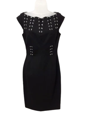 KAREN MILLEN Ladies UK 10 Black Fit And Flare Classic Black Tie Detail Pre-Loved - Image 1 of 4