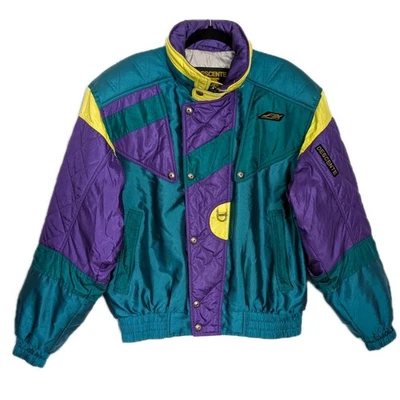 VTG Descente Ski Jacket 80s 90s Colorblock Teal Purple Yellow Men's Size Large - Image 1 of 4