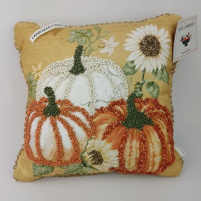 Подарки урожая тыквы подсолнухи бисером подушка 12 x 12 осень осень - Изображение 1 из 4