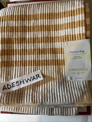 Alfombra de cocina Threshold 34X20 cosecha rayas beige marrón algodón lavado a máquina NUEVA Foto 1 de 4