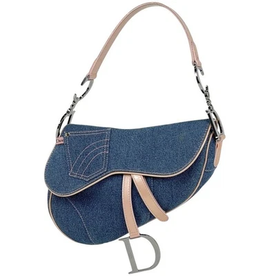 Christian Dior Saddle Bag Logo Bolso de Mano Bolso de Hombro Denim Azul Rosa f512 Foto 1 de 4