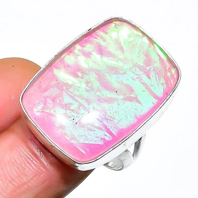 Anillo de joyería de plata de ley 925 hecho a mano con piedras preciosas de ópalo triple rosa talla 8 q042 Foto 1 de 3