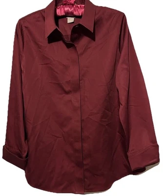 Camisa Blusa Chico’s Top 1 Algodón Borgoña Sin Hierro Abotonada Carrera O Informal Foto 1 de 4