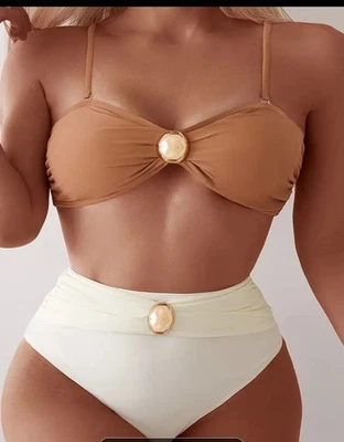 Conjunto de bikini Zaful Chic blanco tostado y roto talla XL Foto 1 de 4