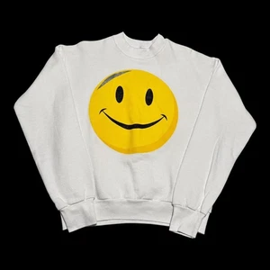 Vintage 90s Fruit of the Loom Smiley Face Crewneck Sweatshirt Men's Medium - Picture 1 of 7