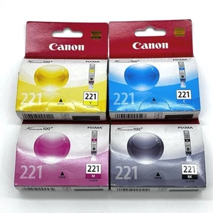 Genuine CANON 4 Pack PIXMA Ink Cartridges CLI-221 Black Yellow Cyan Magenta NEW - Picture 1 of 6
