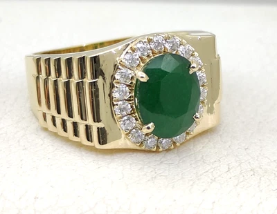 Anillo de joyería de plata esterlina 925 pura polaca de oro de 22k para hombre joyería fina esmeralda Foto 1 de 4