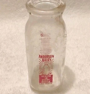 Vintage 1950s Las Vegas Milk glass Bottle, Anderson Dairy, Nevada, Cream - Picture 1 of 11