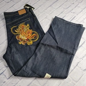 Echo Jeans Men's Baggy Denim Black Jeans Embroidered Dragon Size 38 X 34 Y2K - Picture 1 of 13
