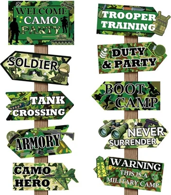 Hooqict 20 Piezas Camuflaje Fiesta Letreros Ejército Cumpleaños Decoraciones Camuflaje  Foto 1 de 4