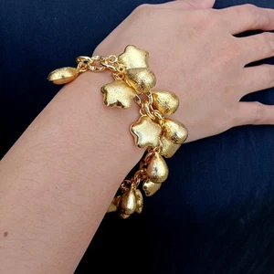 Gold Plated Brushed Flower Teardrop Charm Bracelet - Picture 1 of 6