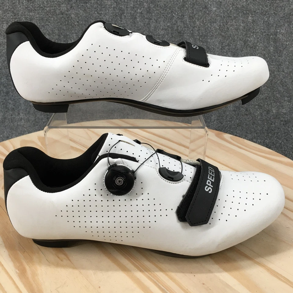 Speed Shoes Mens 45 Cycling Athletic Bicycle Racing Rode Bike White Faux Leather - Image 1 of 4