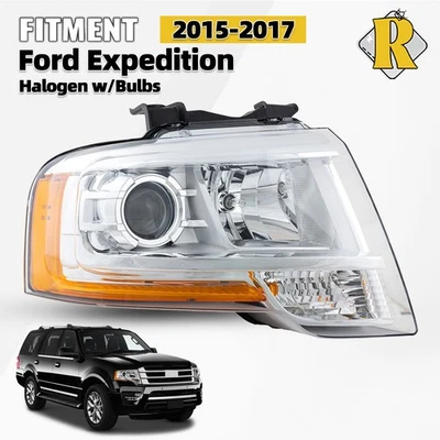 Halogen Headlight For 2015-2017 Ford Expedition with Bulbs Projector Passenger Foto 1 de 4