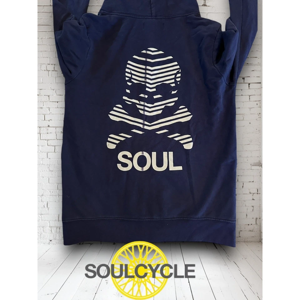 SoulCycle Hooded Jacket. Sz M. Full Zipper. Skull/crossbones. Navy Blue Pockets - Image 1 of 4