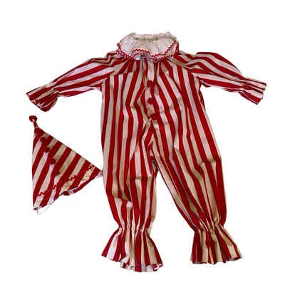 De Colección Hecho a Mano Niño Halloween Payaso Disfraz Rojo Blanco Rayas Cuello y Sombrero L/XL Foto 1 de 4