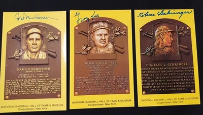 (3) DETROIT TIGERS SIGNED GOLD HOF PLAQUE POSTCARDS GEHRINGER KELL NEWHOUSER - Image 1 of 2