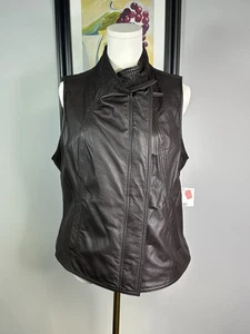 Vintage Liz Claiborne Damen große Leder Biker Weste dunkelbraun - Bild 1 von 12