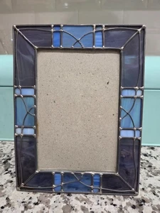 Vintage Bleiglas blau und lila Buntglas 4" x 6" Foto Bilderrahmen - Bild 1 von 2