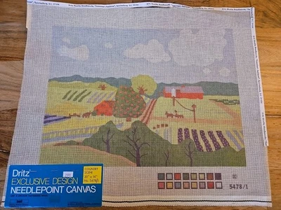 Needlepoint Canvas Vintage Dritz Scovill 1970's Country Scene Barn Red Farm  - Image 1 of 4