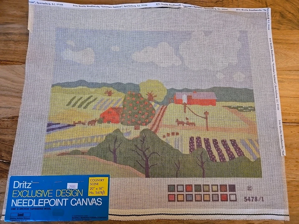 Needlepoint Canvas Vintage Dritz Scovill 1970's Country Scene Barn Red Farm  - Image 1 of 4