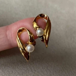 Pendientes de oro con cuello de perlas Mikimoto joyería vintage elegante diseño clásico E505 - Imagen 1 de 10