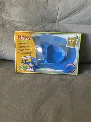 Placa de succión Nuby antideslizante azul silicona agarre seguro para niños nuevo paquete sellado. Foto 1 de 2
