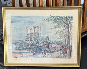 Vintage French Art Print Notre Dame Et Les Bouquinistes, Paris By Del 1950s - Picture 1 of 6