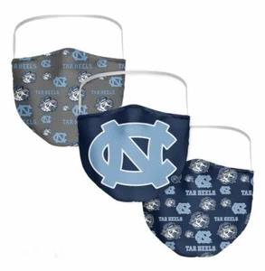 North Carolina Tarheels Adult Face Masks 3-Pack (Washable & Reusable) - Picture 1 of 6