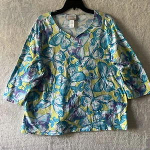 Alfred Dunner Woman Blouse Top Multicolor Plus 1X Geometric Butterfly Long Sleev - Picture 1 of 8