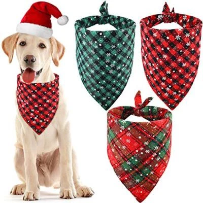 Pañuelos Syhood 3 Piezas Navidad Mascota Rojo Verde Búfalo Cuadros Copo de Nieve Perro  Foto 1 de 4