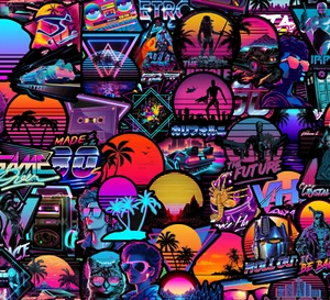 25/50 Piece Retrowave Sticker Pack - Matte Vinyl - Synthwave Retro Vaporwave 80s - Picture 1 of 3