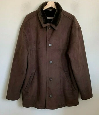 Chaqueta impermeable para hombre marrón imitación gamuza botones bolsillos piel sintética forrada talla L Foto 1 de 4