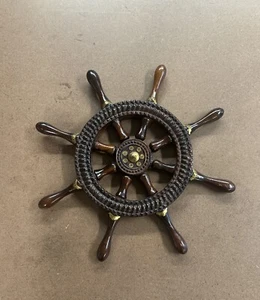17” Brass Wooden Vintage Ship Steering Wheel Pirate Décor Wood Fishing Wall Boat - Picture 1 of 6