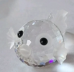 Vtg Retired Signed Swarovski Austrian Silver Crystal Blow Fish Frosted Fins Tail - Picture 1 of 13