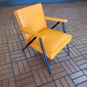 Vintage Mid Century Orange Metal Frame Chair with New Upholstery - Picture 1 of 2