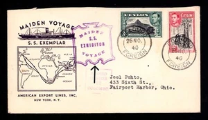 CEYLON 1940 MAIDEN VOYAGE S.S EXEMPLAR - AMERICAN EXPORT LINES - Picture 1 of 1