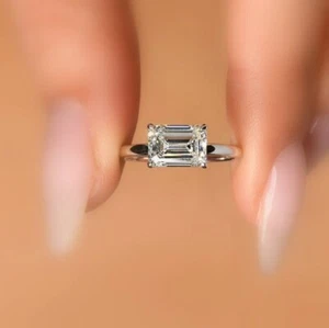 IGI, 2CT, F/VS Lab Grown Emerald Diamond Solitaire Engagement Ring In Platinum - Picture 1 of 17