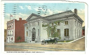 Postal Nueva York NY Elks Building y biblioteca gratuita Port Jervis NY publicada A07 - Imagen 1 de 2