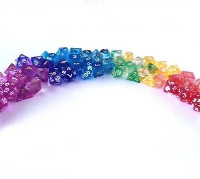 Translucent D20 Polyhedral Dice set of 7 Role Playing Games DND RPG Transparent - Image 1 of 3