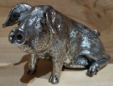 Silver Painted Plastic /Resin Pig Figure - 8.5 x 14 x 6 cm
