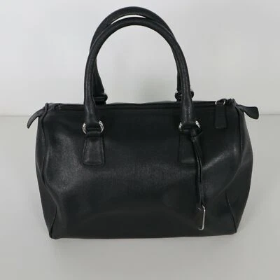Furla Handbag Purse Bowler Bag Black Leather Medium Logo Top Handles Career - Image 1 of 4